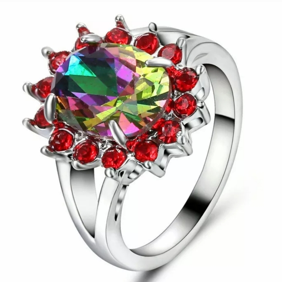 New Rainbow Mystic Topaz White Gold Ring. - Picture 2 of 3